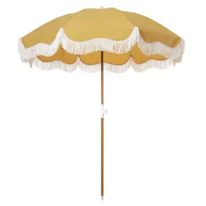 The Beach Umbrella - Vintage Gold with Decorative Frill and Handle-BUS