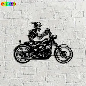 1pc Skeleton Riding Motorcycle Metal Wall Art,Skeleton Motorcycle Statue Mural, Ideal Gift for Halloween, New Year, Motorcycle Enthusiasts, Rust-Resistant Metal Wall Decor Wall Sculptures,  Unique Home Decor for Motorcycle Enthusiasts