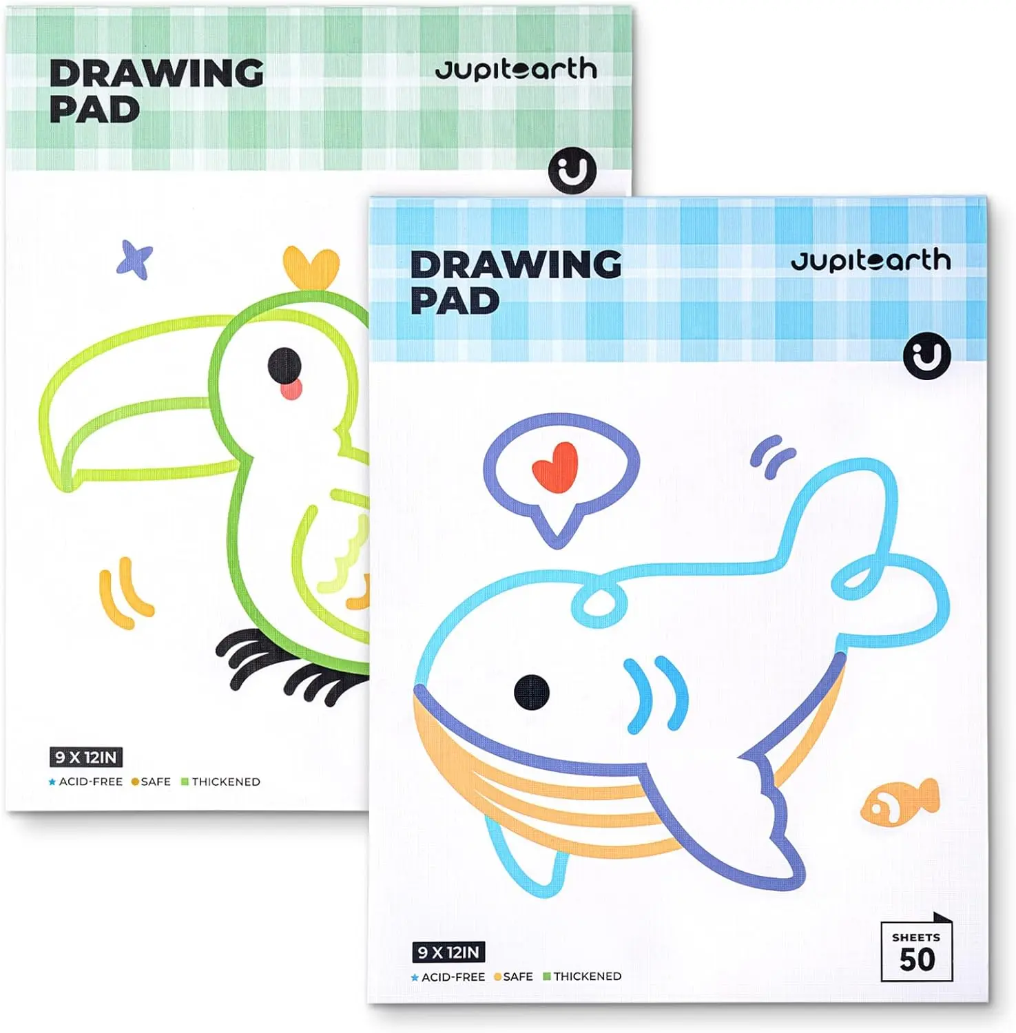 JUPITEARTH Sketch Pads, 2-Pack 50 Sheets 9x12 Inch Drawing Pad, Acid-Free Thickened Glue-Bound Sketchbook, Art Supplies, Drawing Paper for Coloring Painting for School