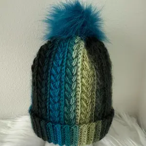 Crochet beanie-green and blue