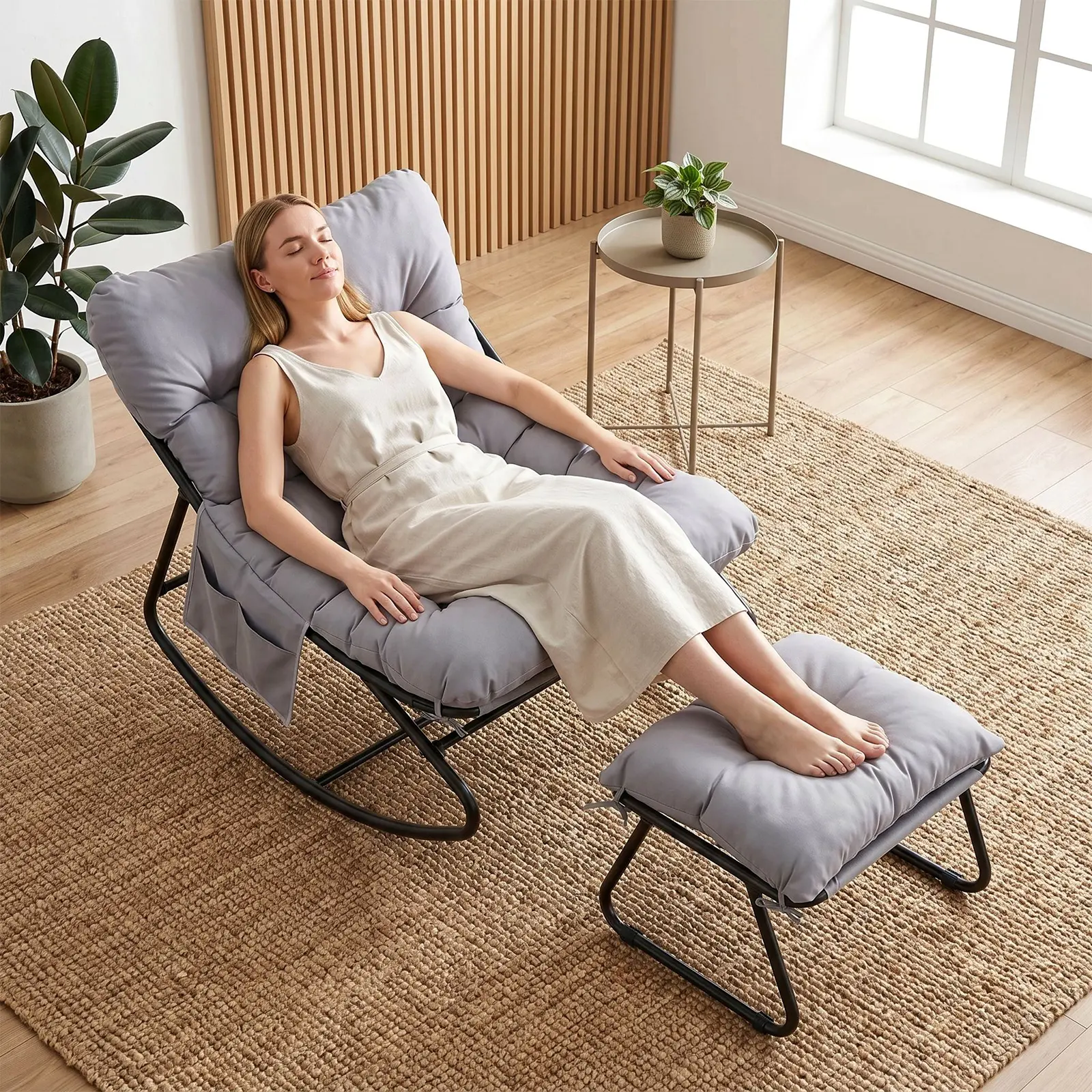 Arlopu Patio Papasan Outdoor Rocking Chair with Ottoman & Thick Cushions, Cozy Patio Lounge Chair for Porch, Garden & Backyard, home decor, camping essentials homeessentials