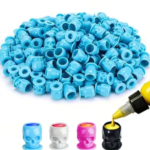 50pcs Tattoo Ink Cups with Base, Skull Cup, Makeup Holder Container, Tattoo Caps, Tattoo Accessory, Tattoo Equipment Supply, Available in Four Colors: Pink, Blue, White, Black