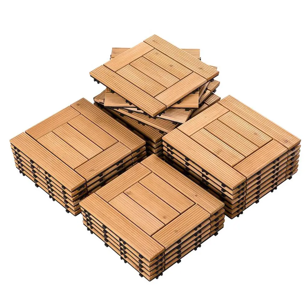 Garvee 12x12 inches Natural Wood Deck Tiles Interlocking Patio Deck Tiles Solid Wood and Plastic Indoor&Outdoor