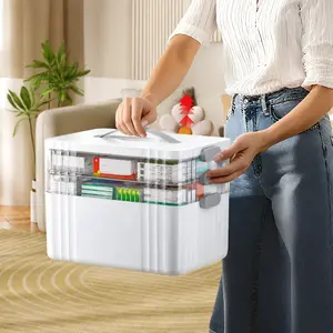 3-Tier Large Capacity Medicine Organizer Box with Removable Trays, Lockable Design & Carry Handle for Home First Aid Locker Box Convenient Organization