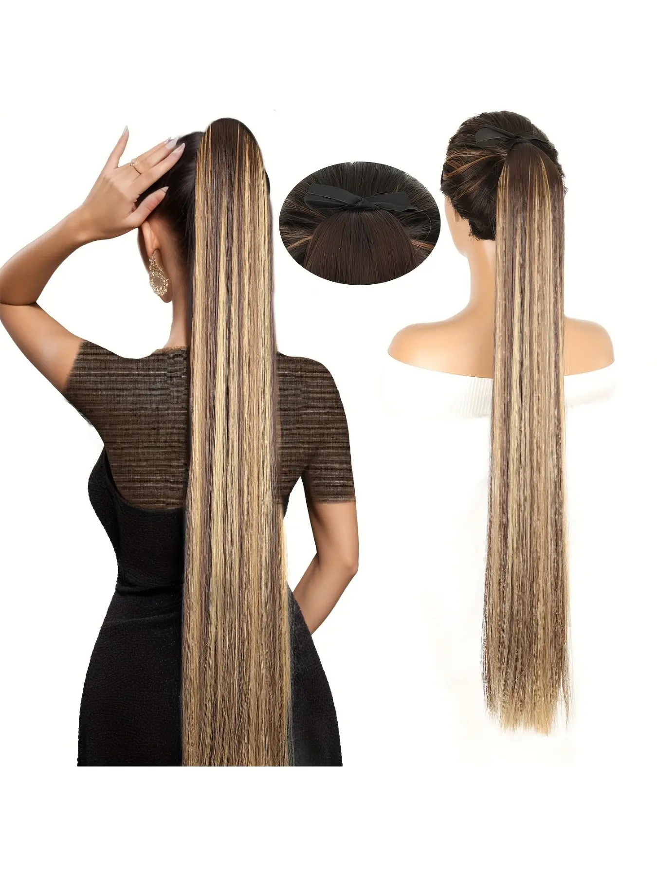 Long Straight Hair Extension with Tie Belt Ponytail for Women, Synthetic Hair Pieces, Synthetic Extensions, Natural Look, Daily Wear, Suitable for All Seasons, Easy to Install, Synthetic Hairpieces