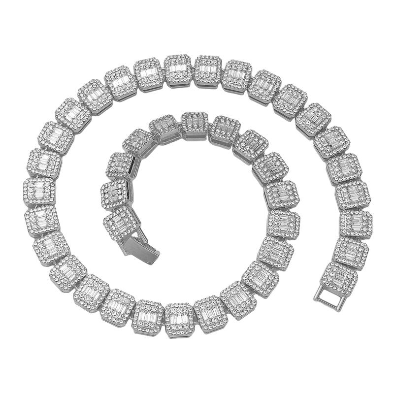 Unisex Hip Hop 12mm 16" 18" 20" Iced Baguette Cubic Zirconia Choker Chain Necklace Jewelry Men Women