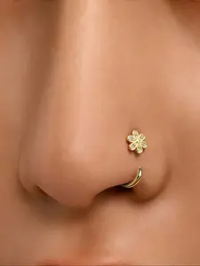 18k Gold-Plated Cute Flower Nose Ring, 20g C Shape Zircon Inlay, Small Nostril Jewelry for Daily Wear, Stylish Nose Stud Accessory