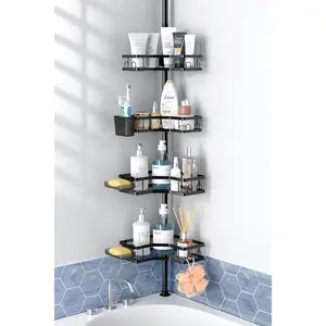 Corner shower caddy tension pole 4tier adjustable rustproof bathroom organizer shelves bathtub shampoo rack inch