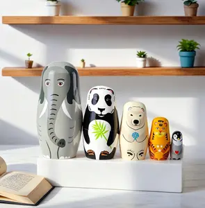 Set of 5 Elephant Nesting Dolls - Adorable Handmade Wooden Matryoshka Stacking Toys for Kids - Cute Figurine and Decorative Ornament for Home Decor, Office Desk, Bookshelf - Unique Gift Idea for Birthday, Easter, Children's Day, Halloween & Christmas