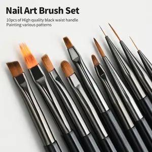 10pcs Nail Art Brushes Set Nail Liner Brush Nail Painting Pen Acrylic UV Gel Brushes Crystal Ombre Manicure Tool Nail Brush, Nail Art Tools