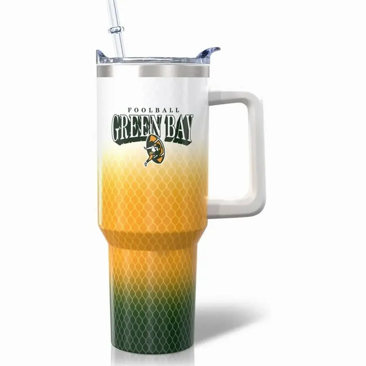 40oz Round Vacuum Insulated Stainless Steel Tumbler - Green Bay City Classic Thermal Cup, Portable Travel Drinkware with Handle & Straw, Kitchenware for Football Fans, Gift-Worthy Item, Vacuum Insulated Tumbler