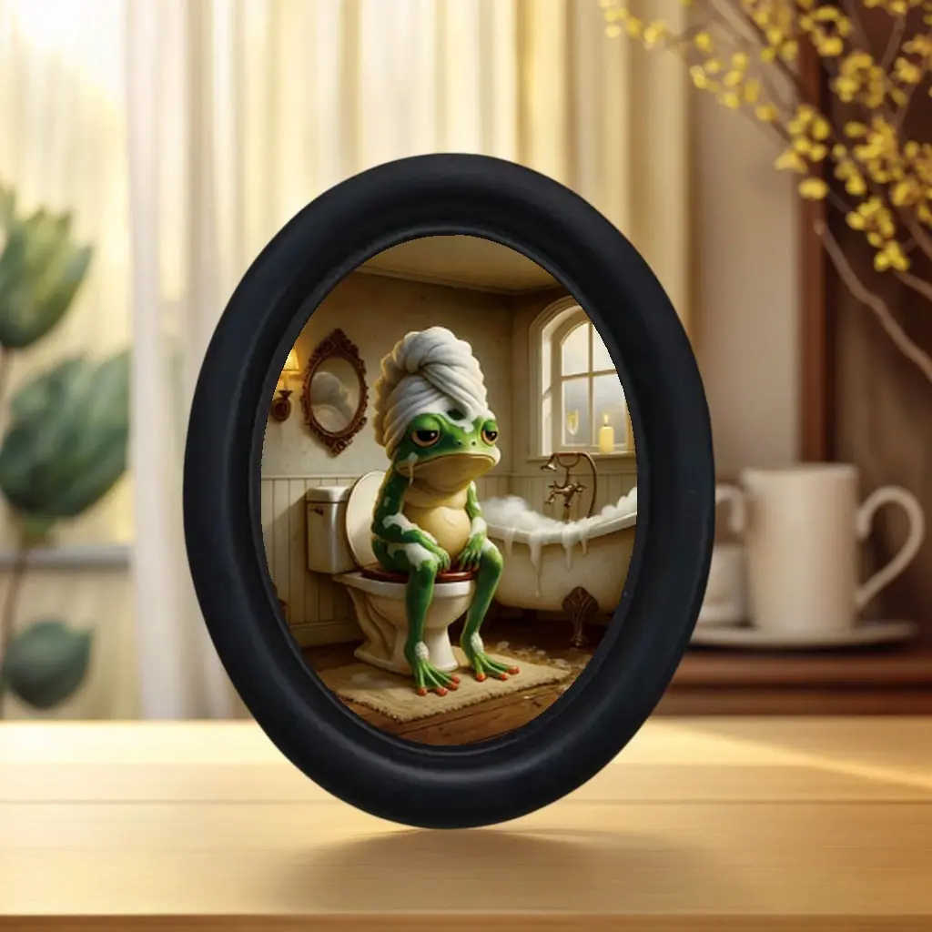 Vintage Art Style Frog Sitting Toilet Staring Pattern Decorative Home Supplies, Room Decor Ornament, Gift Ornaments, Perfect for Halloween Christmas Thanksgiving Wall Decoration, Holiday Decor