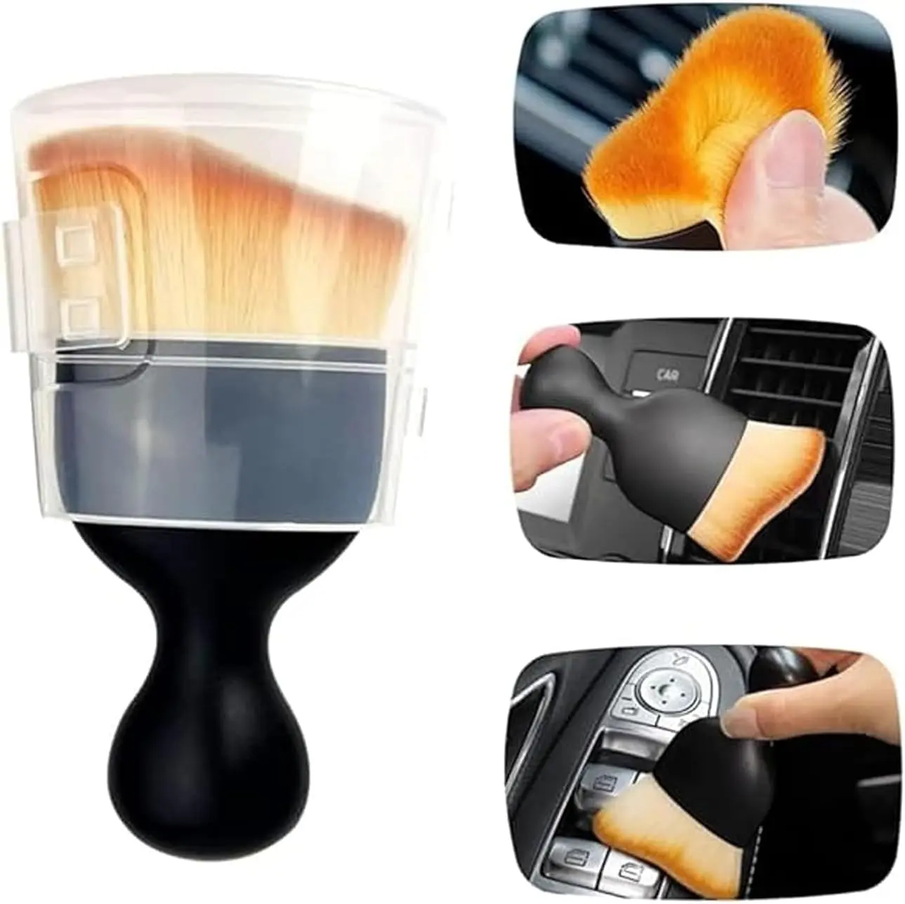 SunAuto Car Cleaning Brush With Handle And Dust Cover Car AC Vent Cleaner Dashboard Cleaner Accessories For Detailing Brush Multipurpose Gadget Cleaner Car Duster Brush