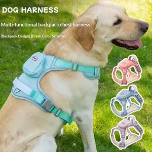 Tactical Dog Harness Lead, Anti-Shock Chest Strap, Reflective Backpack Harness, Universal Fit for Dogs & Cats, Pet Safety Gear