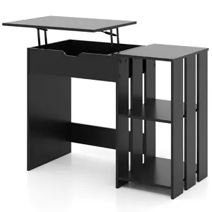 COSTWAY - Space Saving Computer Desk with Hidden Compartment and Open Storage Shelves-Black