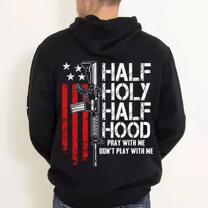 Half Holy Half Hood Pray With Me Don’t Play With Me Hoodie Unisex, Christian Faith Streetwear Hooded Sweatshirt, Casual Fleece Hooded Top for Men and Women, Trendy Fall Winter Outfit, Made in USA