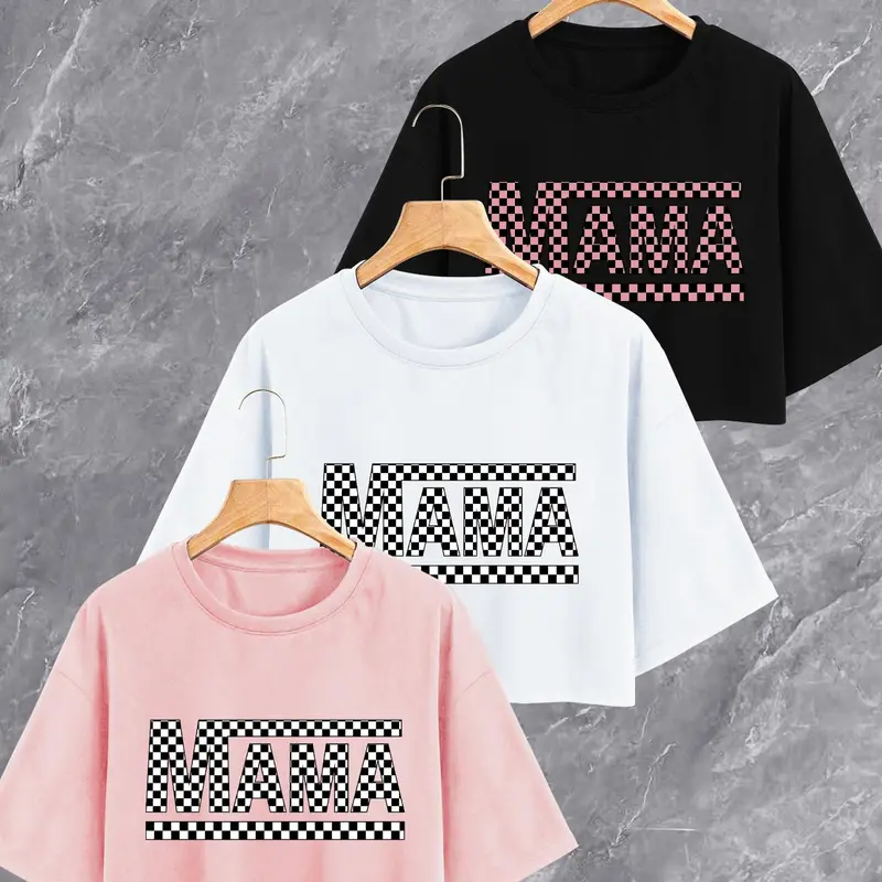Women's Letter Print Round Neck Crop Tee, Casual Short Sleeve Crew Neck T-shirt for Summer, Fashion Women's Top for Daily Wear, Casual Everyday Tee, Clothing