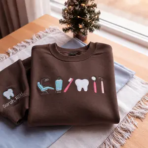 [MADE IN US] Custom Dentist Embroidered Sweatshirt, Dental Hygienist Crewneck, Tooth Lovers Sweater, Personalized RDH Gift, Dental Assistant Shirt