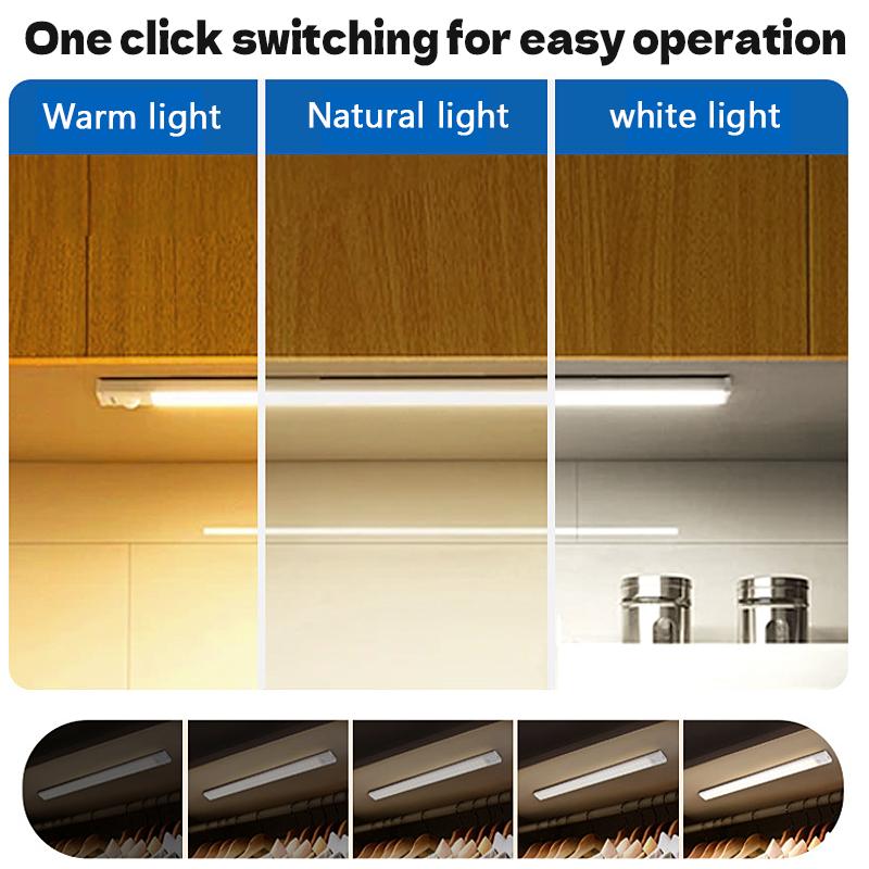 LED Motion Sensor Lights 4 Pack USB Rechargeable Magnetic Closet Under Cabinet Night Light 3 Color Temperatures Stepless Dimming Energy Saving for Kitchen Stairs Wardrobe Pantry Coffee Corner Bathroom Sink Cabine