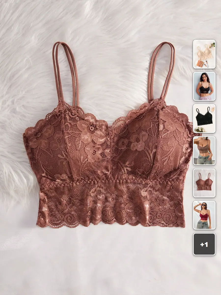 Lace Bralette Wireless Spaghetti Strap Everyday Comfort Lounge Wear