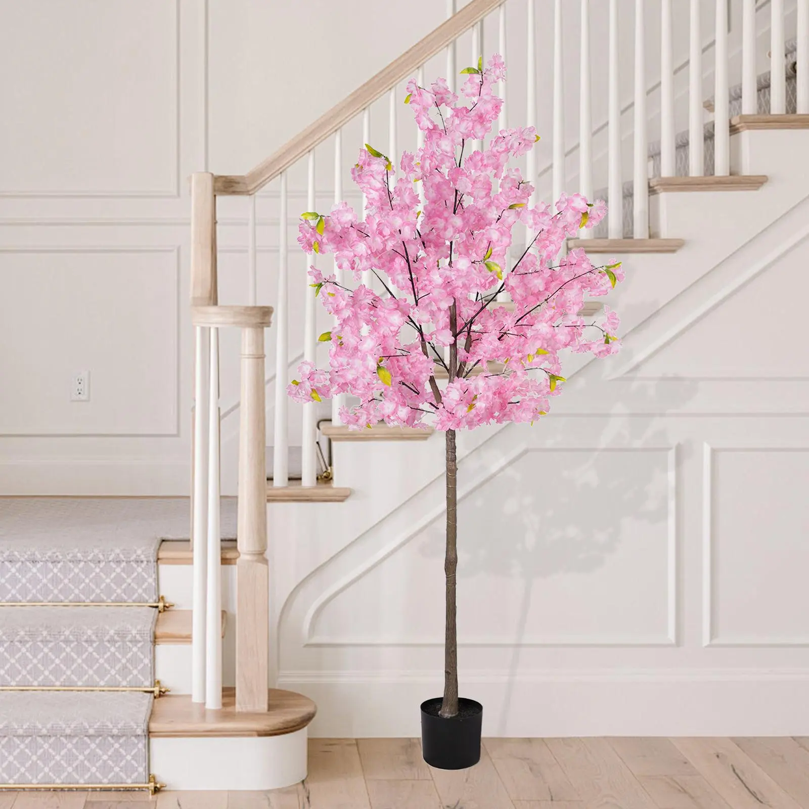 5FT Pink Artificial Cherry Blossom Tree with Black Planter Pot, UV Resistant Realistic Faux Sakura Floor Tree, Fake Flower Plant for Front Porch Night Entryway Home Living Room Office Wedding Party Holiday Christmas Decor