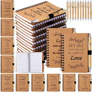 30 Set Christian Gifts Bulk Inspirational Spiral Notebook  Verses Ballpoint Pen Prayer Journal Religious Party Favor God Scripture Notepad for Teacher Women Church Party Office (Brown)