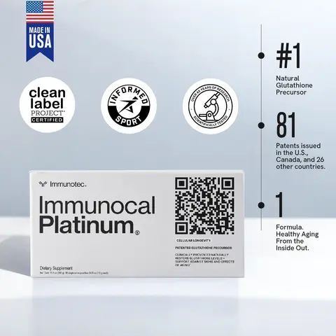 Immunocal Platinum Natural Whey Protein Isolate Powder - Glutathione Precursor Dietary Supplement for Adults, Immune Support, Glutathione Glow, Antioxidant Boost, Bone Support, Fitness Endurance, Cytokine Modulating Proteins (30 Servings), Prop 65 Safe