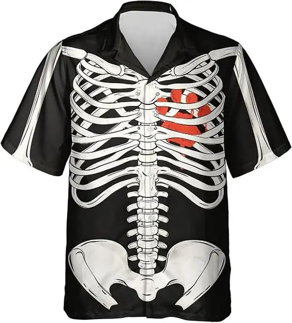 Skeleton Hawaiian Shirts for Men - Skull Halloween Button Down Mens Hawaiians Shirts