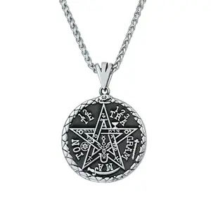 Tetragrammaton Pentagram Necklace – Gothic Amulet Pendant Featuring the Ancient Pentacle Symbol for Protection and Strength Jewelry Men Chain