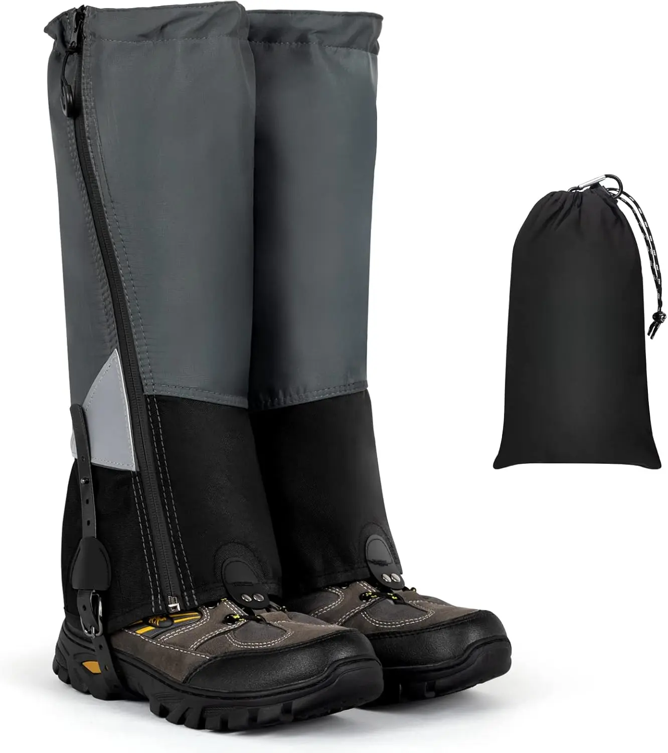 Hiking Gaiters with Upgraded Zipper, Gaiters  Hiking Waterproof, Lightweight Leg Shoe Gaiters  Men Women (Grey&Black, Large)