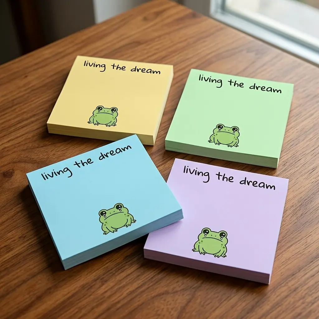 4 Packs Frog Sticky Notes, Living in the dream, Thick Easy Tear Paper, 200 Sheets Total, Decorative Message Stickers, Ideal for Daily Recording & Learning Writing, Frog Design, Daily Use