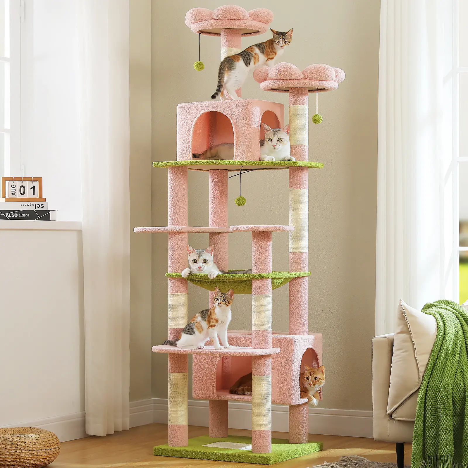 PAWZ Road Large 81 Inches Flower/Cactus Cat Tree Tower for Indoor Cats - with 2 Top Perches, 2 Condos, Thicker Base & Reinforced Structure, Sisal-Covered Scratching Posts(Multiple color options)#DealsForYouDays