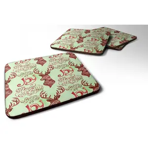 212 MAIN Classic Foam Square Coasters, Reindeer Print Christmas Tableware Accessory Set of 4, Square Shape