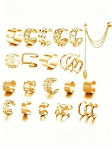 20Pcs Mixed Style Adjustable Gold Ear Cuff Set | Textured Hollow Out Cartilage Wrap Earrings | Affordable Statement Body Jewelry Gift Ear Cuffs Non Piercing Earring Stacks