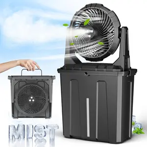 9L Bucket Portable Misting Fan for Outdoors Patios, 30000mAh Rechargeable  Operated Camping Fan, 3  Winds, 3 Large  Outlets, for Fishing/Travel/Garden Party/Golf/Tent/Office