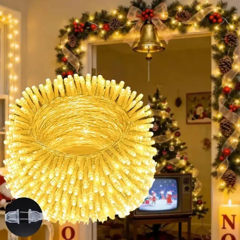Christmas LED String Lights 164ft 500 LEDs - Warm White, Waterproof Outdoor/Indoor, 8 Lighting Modes with Remote Control, Festive Patio Tree Bedroom Wedding Decor, Magical Connected LEDs Linear Strand Set