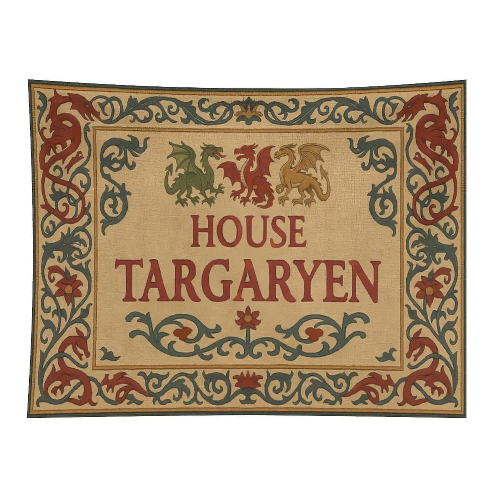 Medieval Dragon Heraldic Wall Tapestry Vintage House Sigil Art Ornate Floral Border Retro Fantasy Banner Decor For Living Room Bedroom Apartment Wall Hanging