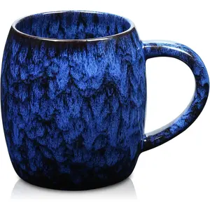 26 Oz  Ceramic Coffee Mug with Big Handle, 720ml   Cup for Office and  Milk Cocoa, Microwave and Dishwasher Safe,   Texture   Coffee Cup (Deep Blue)
