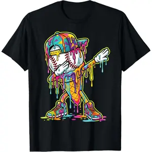Baseball Ice Cream Dripping Dabbing Baseball Drip T-Shirt