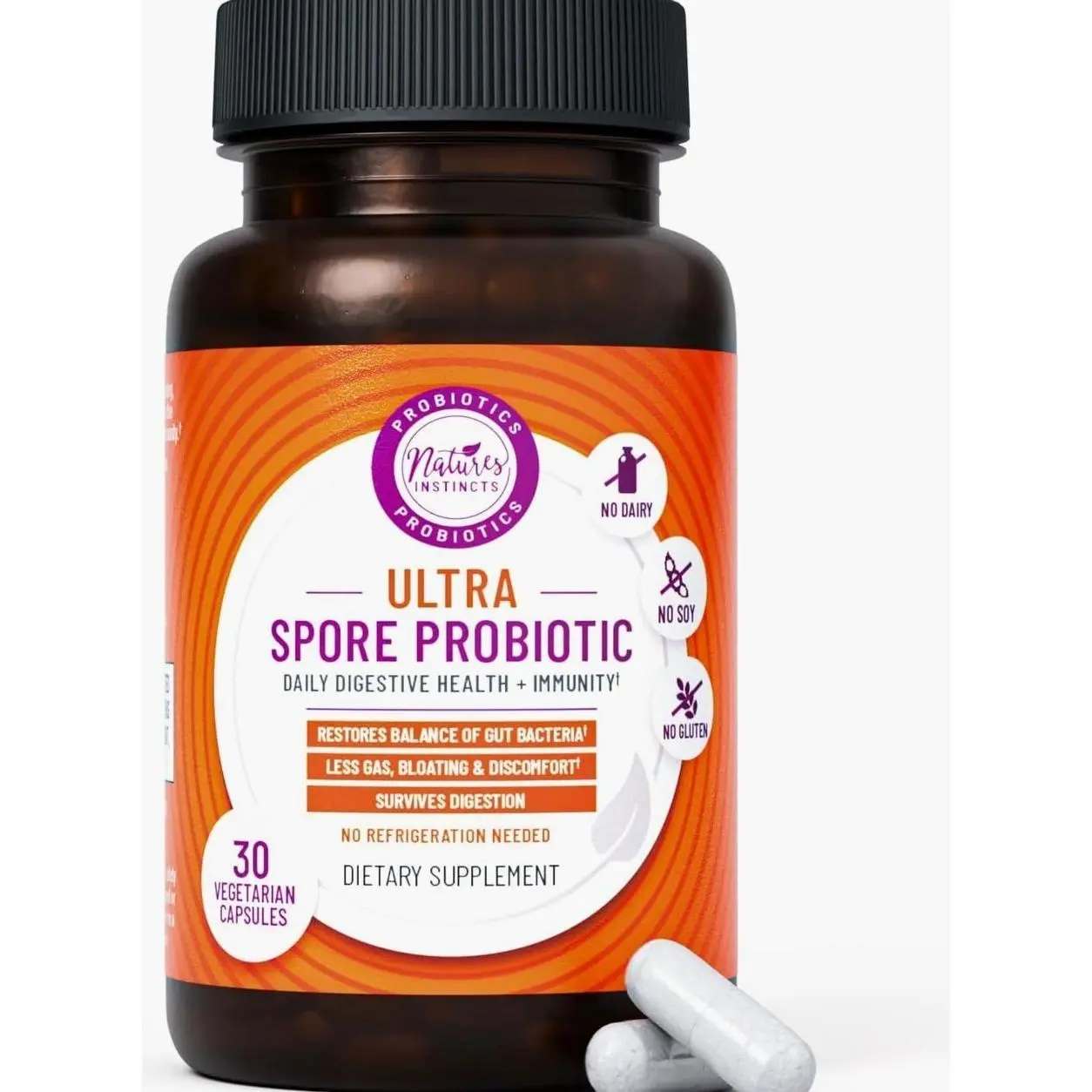 Ultra Spore Probiotic with Live Strains | Daily Soil Based Probiotic for Digestive Support & Gut Health | Soy-Free, Dairy-Free, Gluten-Free, Non-Refrigerated Probiotics, 30 Capsules