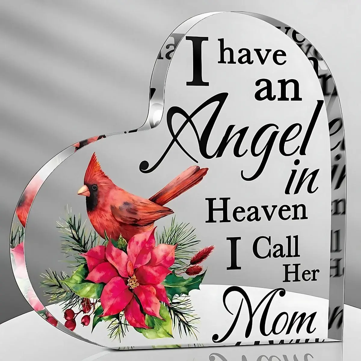 Heart Shaped Acrylic Ornament, Cardinal & Floral Pattern Decorative Hanging Plaque, Sympathy Gift, Memorial Gift for Lost Mom, Acrylic Plaque Sign, Home Decor Products, Home Decor Accessories, Home Decor Gifts