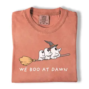 Comfort Colors We Boo At Dawn Shirt, Funny Ghost Halloween Graphic Tee, Cute Witchy Ghost Shirt, Spooky Season Gift for Halloween Lovers