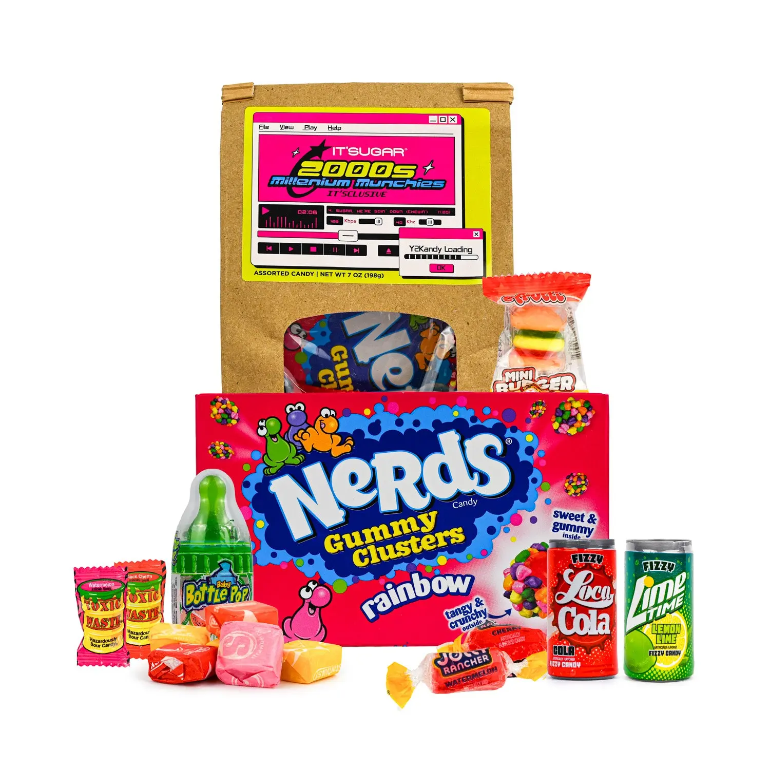 IT'SUGAR 2000s Decade Pre-Packed 7oz Fruity Sweet-Sour Snacks Single Bag - Can-Packed Storage Solution, Room Temperature Compatible