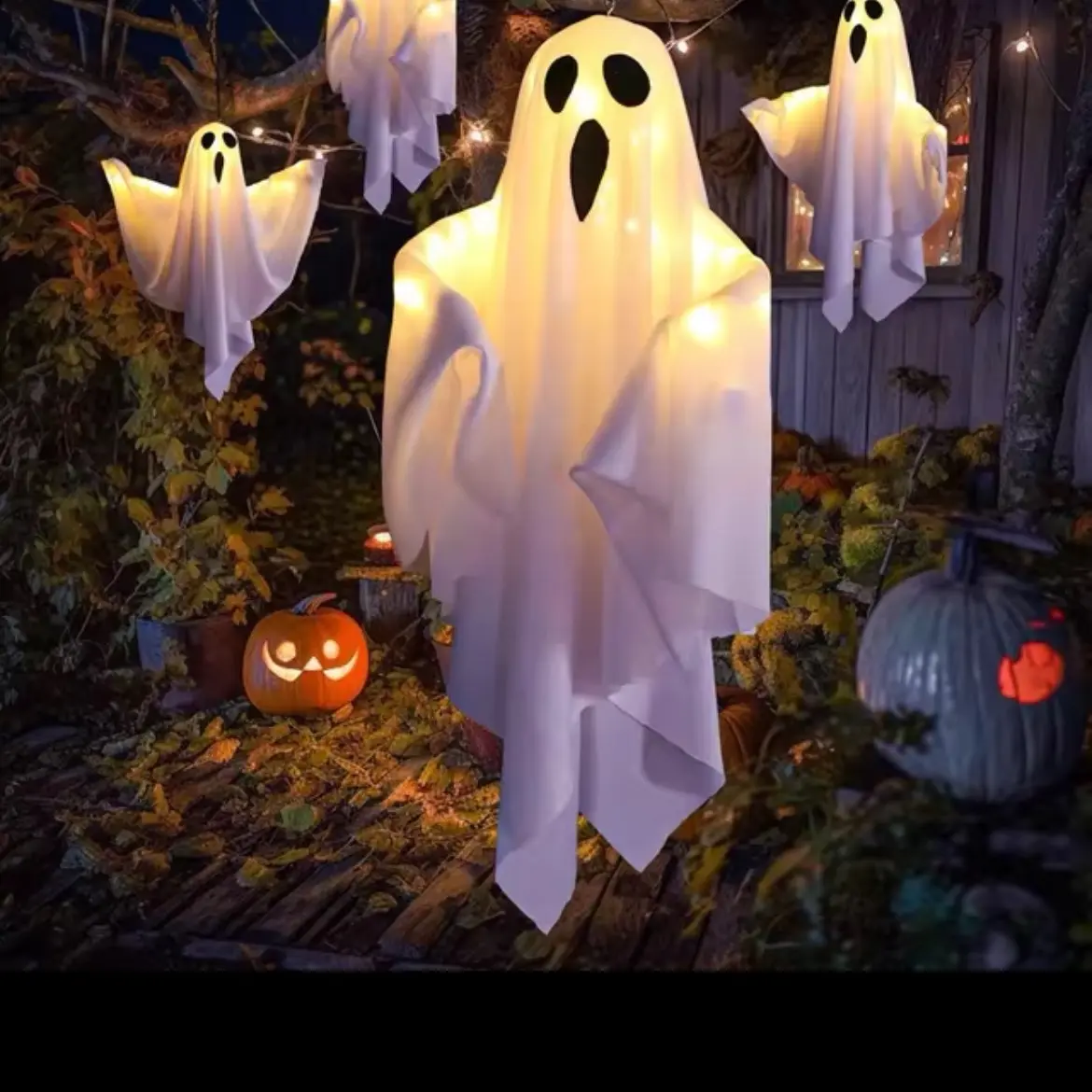2024 LED Glow Ghost Party Halloween Decoration with Lights for Home Indoor Outdoor Haunted House Bar