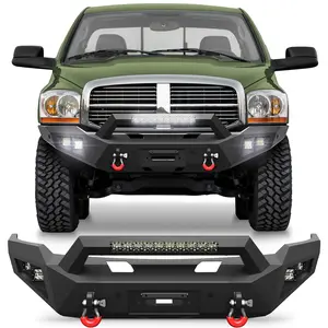 Ram Front Bumper w/Winch Plate for 2006-2008 Dodge Ram 1500(Excluding Mega Cab)2006 2007 2008 Ram Truck Steel Bumper w/LED Lights, D-rings