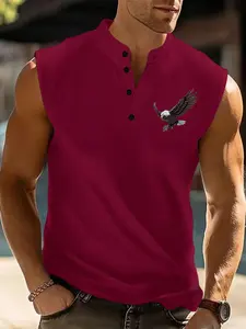 Men's Solid Color Summer Sports Vest, Wide Shoulder Henry Shirt, Slim Fit Sleeveless T-Shirt, Men's Printed T-Shirt