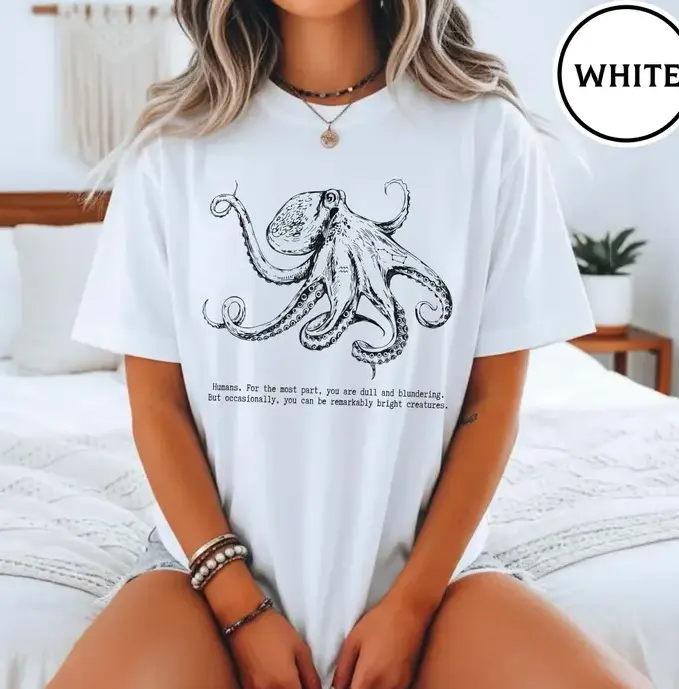 Remarkably Bright Creatures Shirt, Literary Quote Top, Book Lover Gift, Sea Life Graphic Tee, Coastal Cottagecore Tee