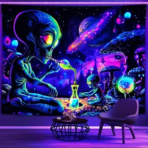 Trippy Alien Blacklight Tapestry 3x5 FT - Polyester UV Reactive Glow in the Dark Cosmic Mushroom Wall Hanging for Bedroom Decor, Psychedelic Aesthetic Banner
