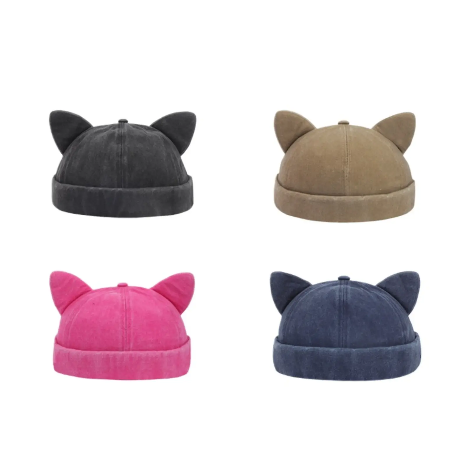 Casual Distressed Docker Cap, Unisex Washed Cotton Skullcap with Cat Ears, Adjustable for Outdoor Sports, Washed-Distressed, Cotton Hat, Fitted Cap Sports & Outdoor Hats, Hiking / Light Outdoor