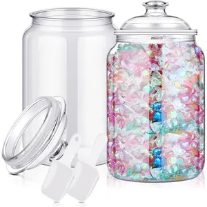2 Pc Candy Jar with Lids 1 Gallon Large Candy Containers with Spoon Clear Plastic Cookie Dispenser Airtight Apothecary Storage Organization for Snack Buffet Bar Wedding Home Classroom